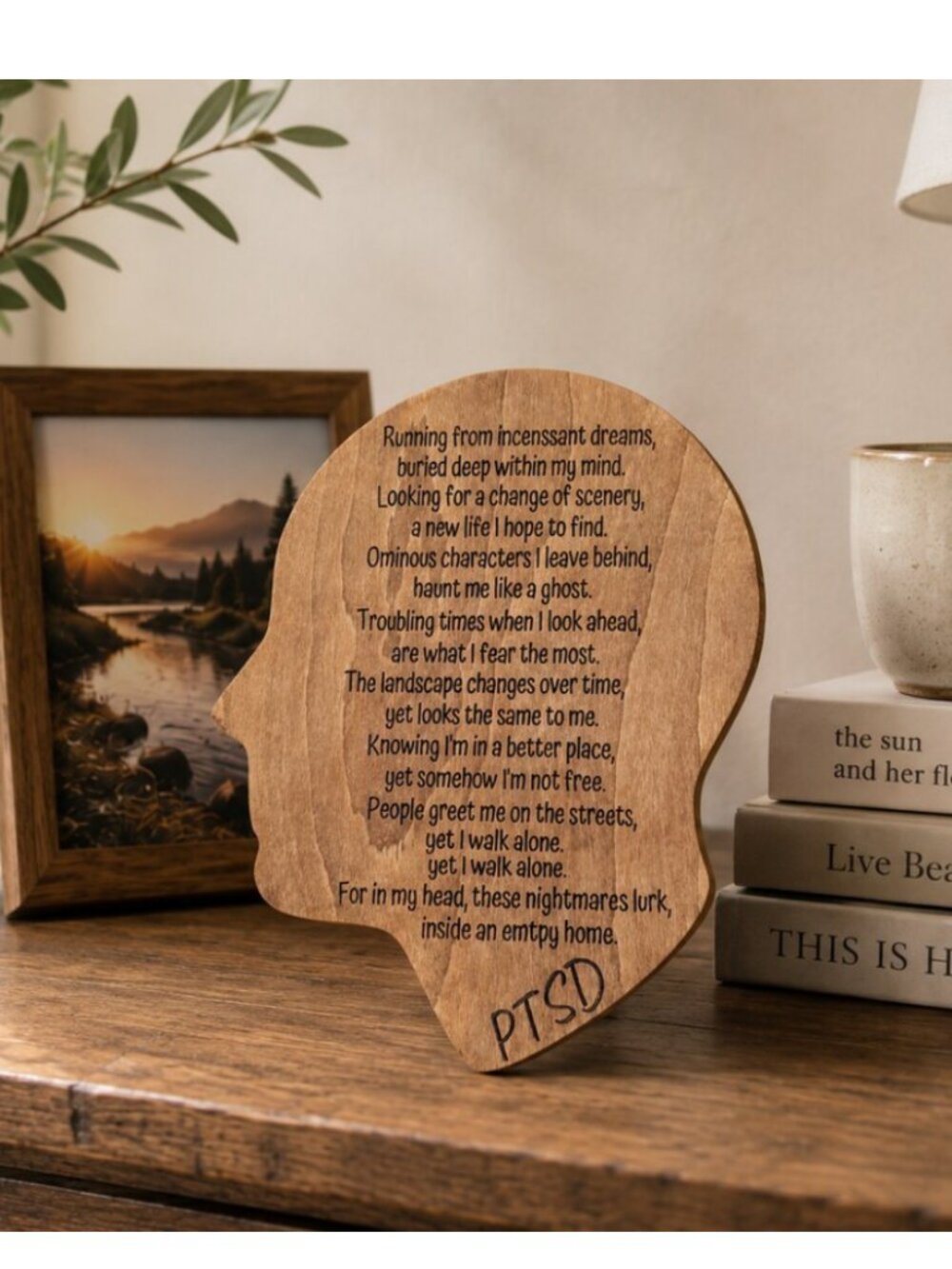 PTSD Wooden Wall Sign – Engraved Mental Health Decor